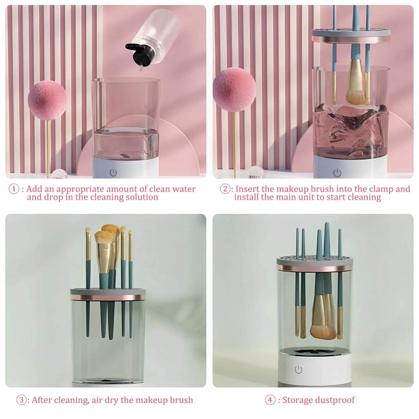 USB Electric Makeup Brush Cleaner Portable 2 in 1 Makeup Brushes Drying Rack Lazy Cleaning Brush Washer Quick Dry Tool Cleans Between Crevices