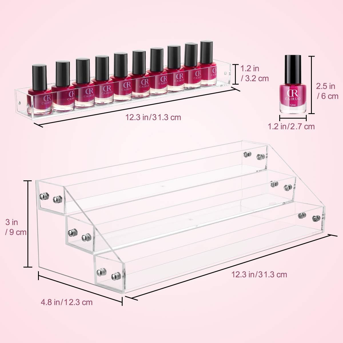 Nail Polish Organizer Acrylic 3 Layers Nail Polish Holder Sunglasses Organizer Clear Eyeglasses Display Tabletop Display Essential Oil Stand Jewelry Display Rack Holds up 39 Bottles (3 Tiers)