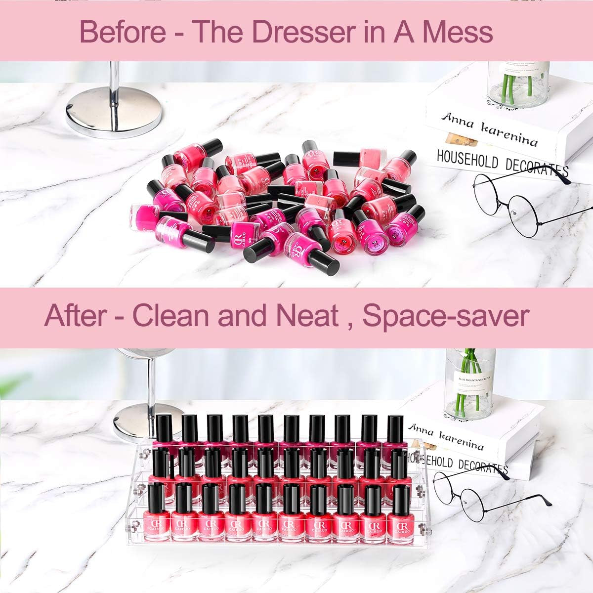 Nail Polish Organizer Acrylic 3 Layers Nail Polish Holder Sunglasses Organizer Clear Eyeglasses Display Tabletop Display Essential Oil Stand Jewelry Display Rack Holds up 39 Bottles (3 Tiers)
