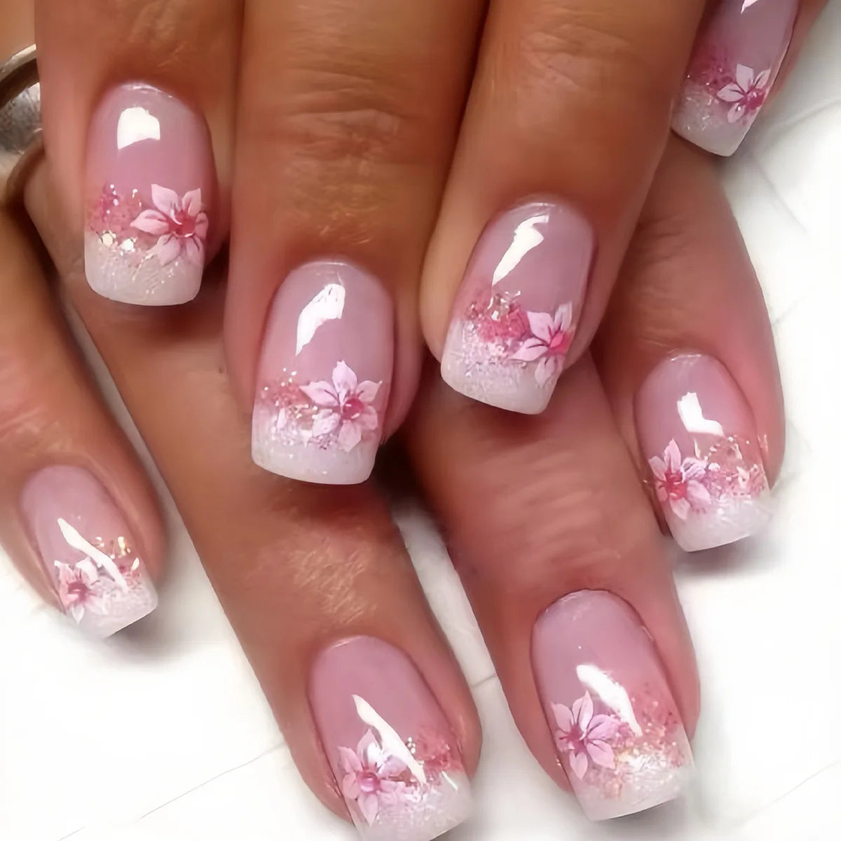 24Pcs Coffin Handmade Press on Nails Full Cover Glitter Swirl Design Gradient Ballet False Nails Wearable Manicure False Nails