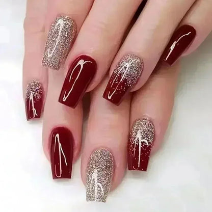 24Pcs Coffin Handmade Press on Nails Full Cover Glitter Swirl Design Gradient Ballet False Nails Wearable Manicure False Nails