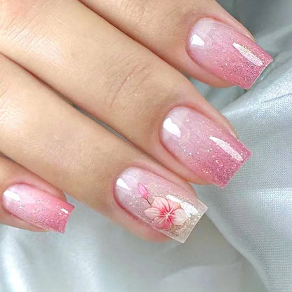 24Pcs Coffin Handmade Press on Nails Full Cover Glitter Swirl Design Gradient Ballet False Nails Wearable Manicure False Nails