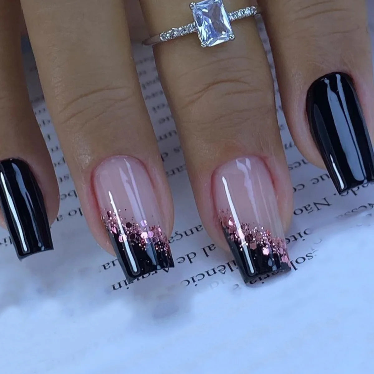 24Pcs Coffin Handmade Press on Nails Full Cover Glitter Swirl Design Gradient Ballet False Nails Wearable Manicure False Nails