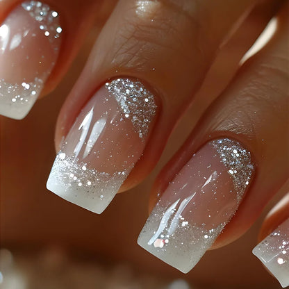 24Pcs Coffin Handmade Press on Nails Full Cover Glitter Swirl Design Gradient Ballet False Nails Wearable Manicure False Nails