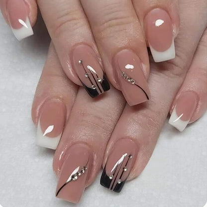 24Pcs Coffin Handmade Press on Nails Full Cover Glitter Swirl Design Gradient Ballet False Nails Wearable Manicure False Nails