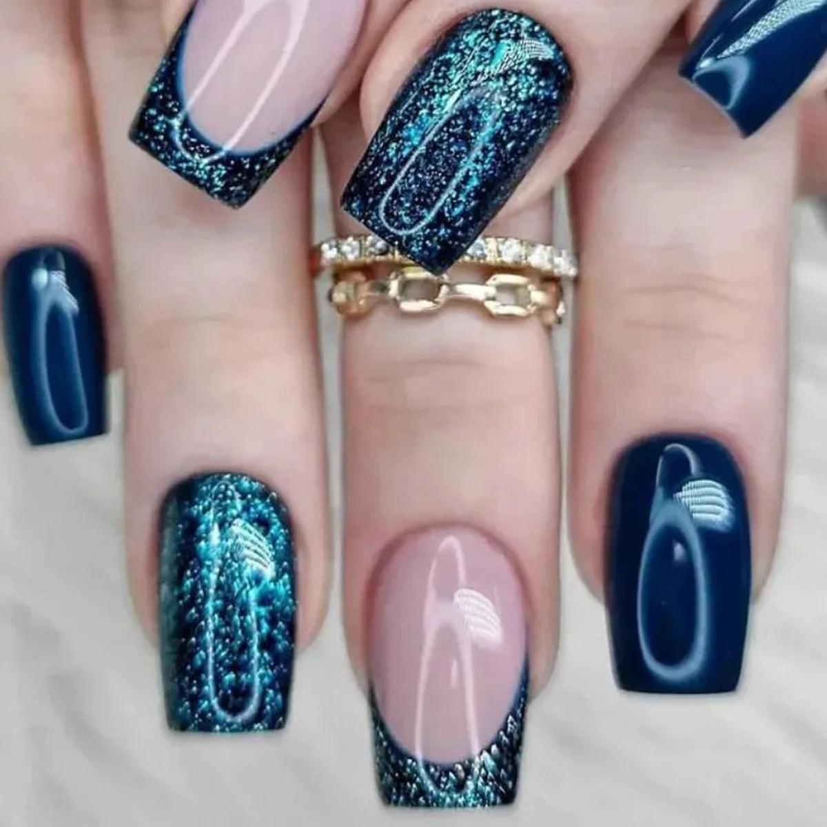 24Pcs Coffin Handmade Press on Nails Full Cover Glitter Swirl Design Gradient Ballet False Nails Wearable Manicure False Nails