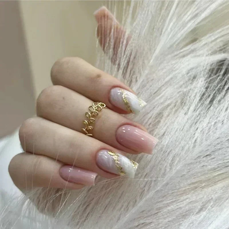 24Pcs Coffin Handmade Press on Nails Full Cover Glitter Swirl Design Gradient Ballet False Nails Wearable Manicure False Nails