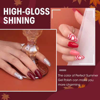 Gel Nail Polish, 12 Colors Gel Polish-Berry Colors, 12 Ml Each, Red Pink Black White Glitters Gel Nail Set, Soak off Gel Polish Kit, Salon Nail Gift for Women Girls, Non-Toxic Odor-Free Bubble FreeNail Gift