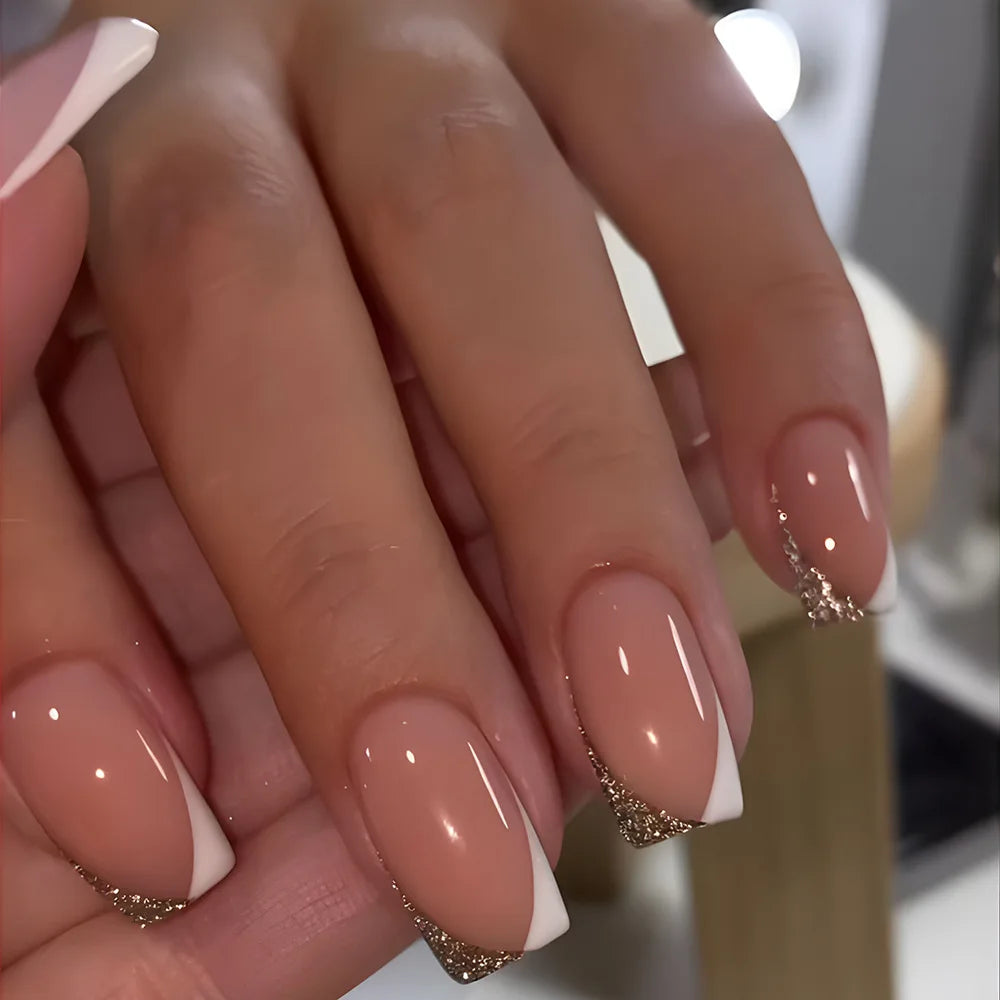 24Pcs Coffin Handmade Press on Nails Full Cover Glitter Swirl Design Gradient Ballet False Nails Wearable Manicure False Nails