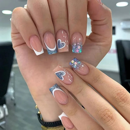 24Pcs Coffin Handmade Press on Nails Full Cover Glitter Swirl Design Gradient Ballet False Nails Wearable Manicure False Nails