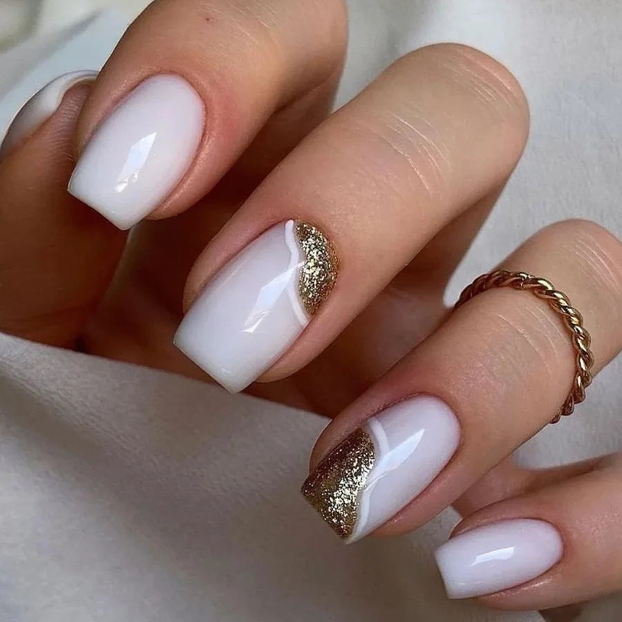 24Pcs Coffin Handmade Press on Nails Full Cover Glitter Swirl Design Gradient Ballet False Nails Wearable Manicure False Nails
