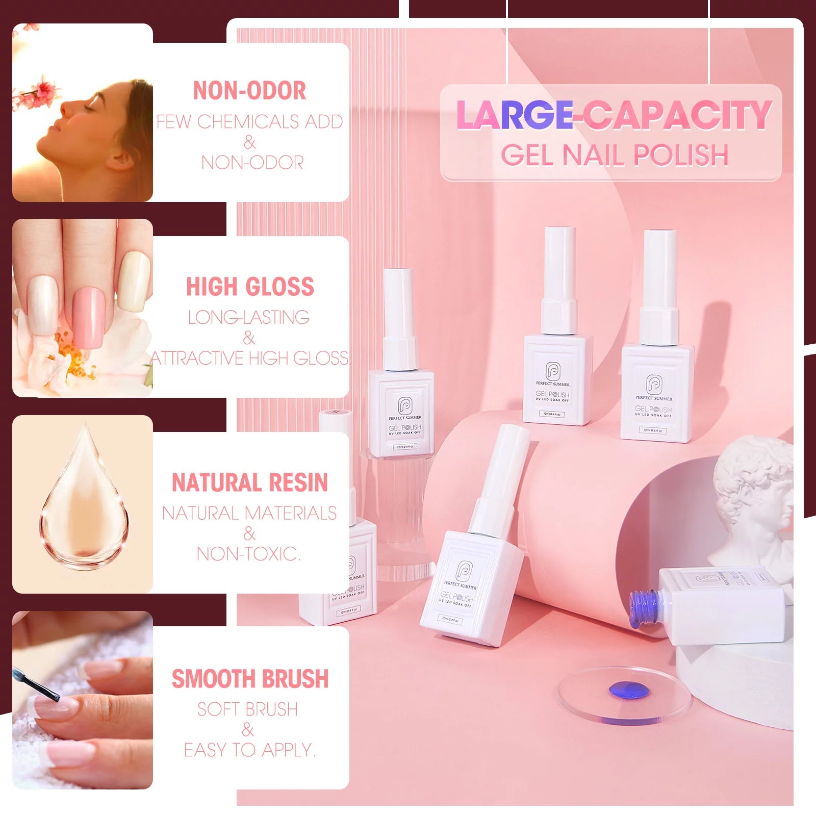 Gel Nail Polish, 12 Colors Gel Polish-Berry Colors, 12 Ml Each, Red Pink Black White Glitters Gel Nail Set, Soak off Gel Polish Kit, Salon Nail Gift for Women Girls, Non-Toxic Odor-Free Bubble FreeNail Gift