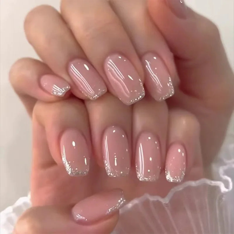 24Pcs Coffin Handmade Press on Nails Full Cover Glitter Swirl Design Gradient Ballet False Nails Wearable Manicure False Nails