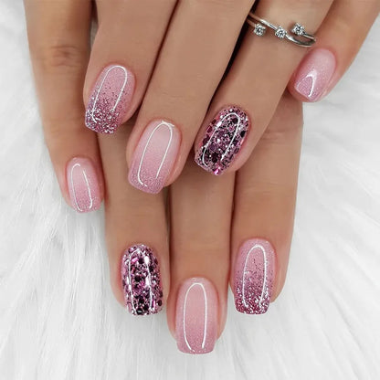 24Pcs Coffin Handmade Press on Nails Full Cover Glitter Swirl Design Gradient Ballet False Nails Wearable Manicure False Nails